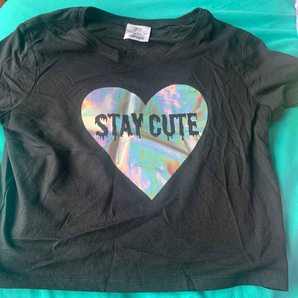 Stay cute holographic heart crop top
